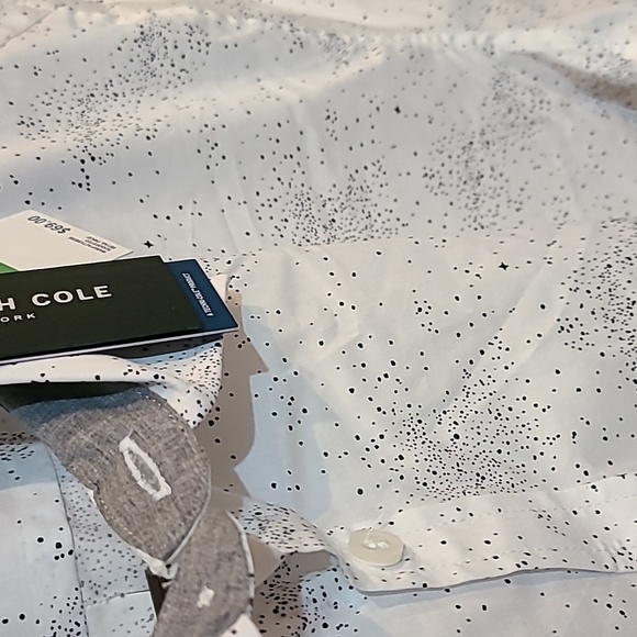 Kenneth Cole Button Down Shirt White With Speckled Black and Grey Trim Size L - Picture 4 of 16